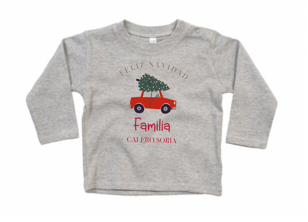 CAMISETA GORDITA BEBÉ M/L MI PRIMERA NAVIDAD COCHE - Ohana Details